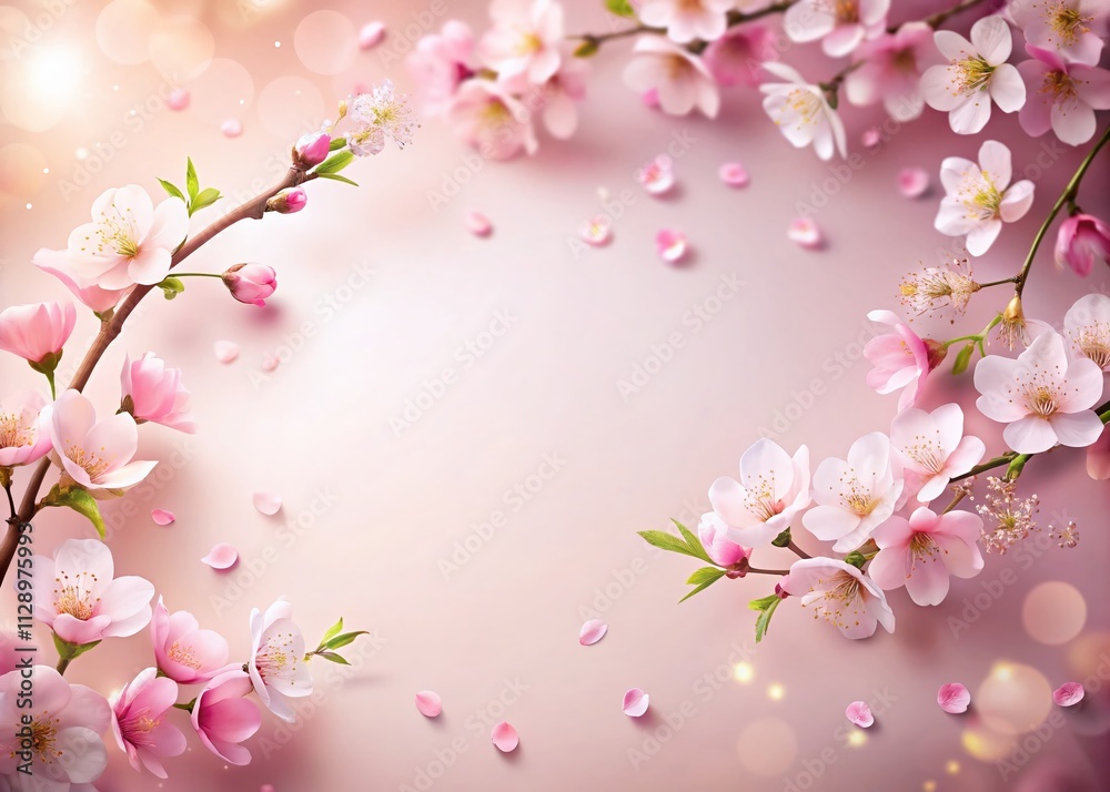 Elegant Springtime Banner Featuring Sakura Flowers on Light Pink Background for Wedding Greeting Card Template with Copy Space and Blooming Cherry Trees Elegant Springtime Banner Featuring Sakura Flowers on Light Pink Background for Wedding Greeting Card Template with Copy Space and Blooming Cherry Trees