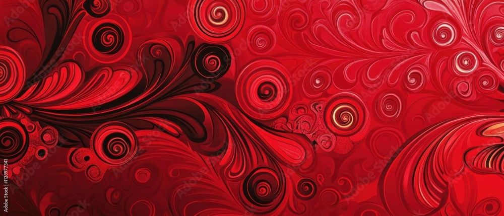 Abstract Red Swirl Pattern: Dynamic Background Design with Circular and Floral Motifs Abstract Red Swirl Pattern: Dynamic Background Design with Circular and Floral Motifs