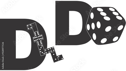 Domino and dice illustration in Portuguese