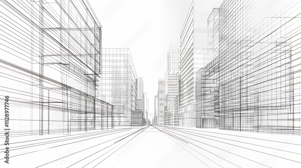 Fototapeta premium Architectural Wireframe Cityscape: A Modern Urban Design Visualization