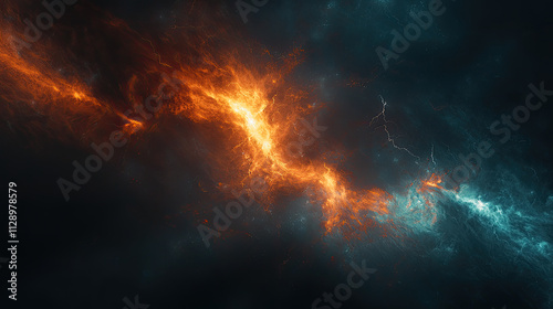 Cosmic nebula with fiery orange and blue colors