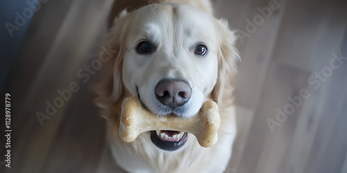 Golden Retriever with Bone: Portrait of Joy