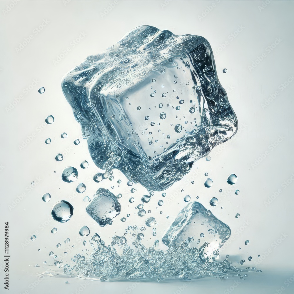 Falling ice cube, isolated on white background, full depth of field Falling ice cube, isolated on white background, full depth of field