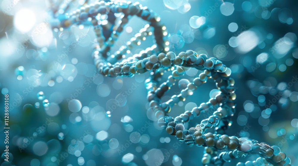 Elegant spiral of rainbow DNA double helix with light bokeh and bubbles, creating a serene blue scene Elegant spiral of rainbow DNA double helix with light bokeh and bubbles, creating a serene blue scene