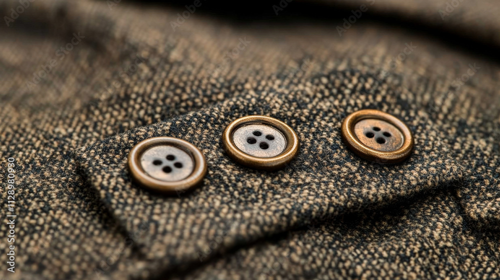 Textured fabric with three buttons showcasing stylish design. close up highlights intricate details and craftsmanship of garment, perfect for fashion enthusiasts Textured fabric with three buttons showcasing stylish design. close up highlights intricate details and craftsmanship of garment, perfect for fashion enthusiasts