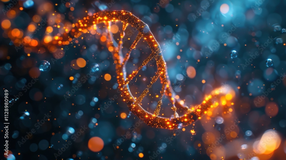 Elegant spiral of rainbow DNA double helix with light bokeh and bubbles, creating a serene blue scene Elegant spiral of rainbow DNA double helix with light bokeh and bubbles, creating a serene blue scene