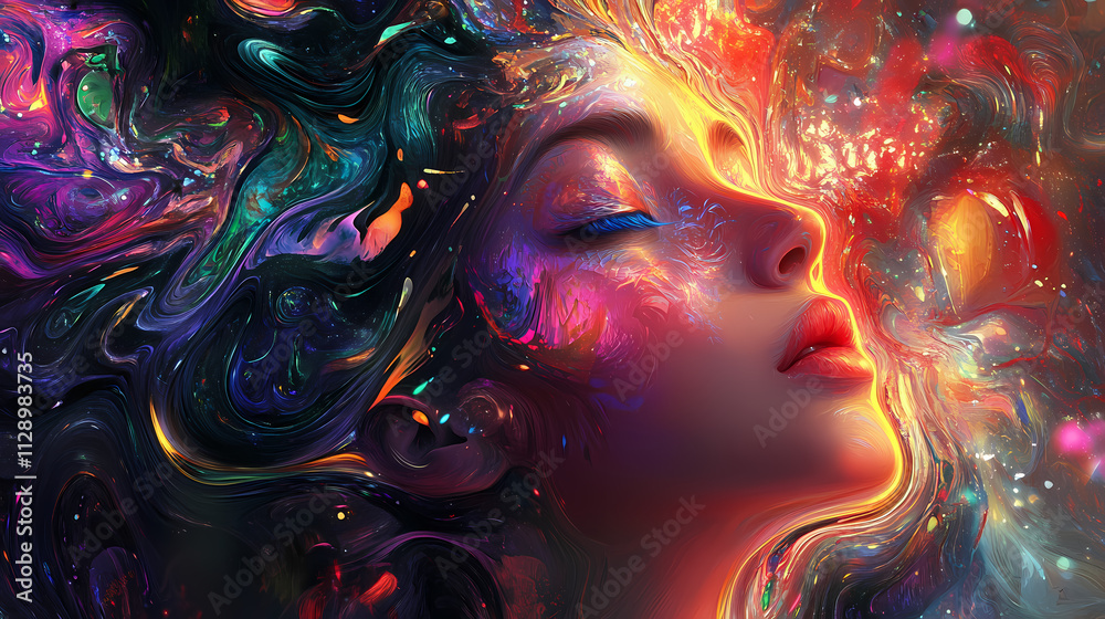 Vibrant fluid patterns, psychedelic hues, organic motion, holographic effects, digital painting. Echo. Illustration Vibrant fluid patterns, psychedelic hues, organic motion, holographic effects, digital painting. Echo. Illustration
