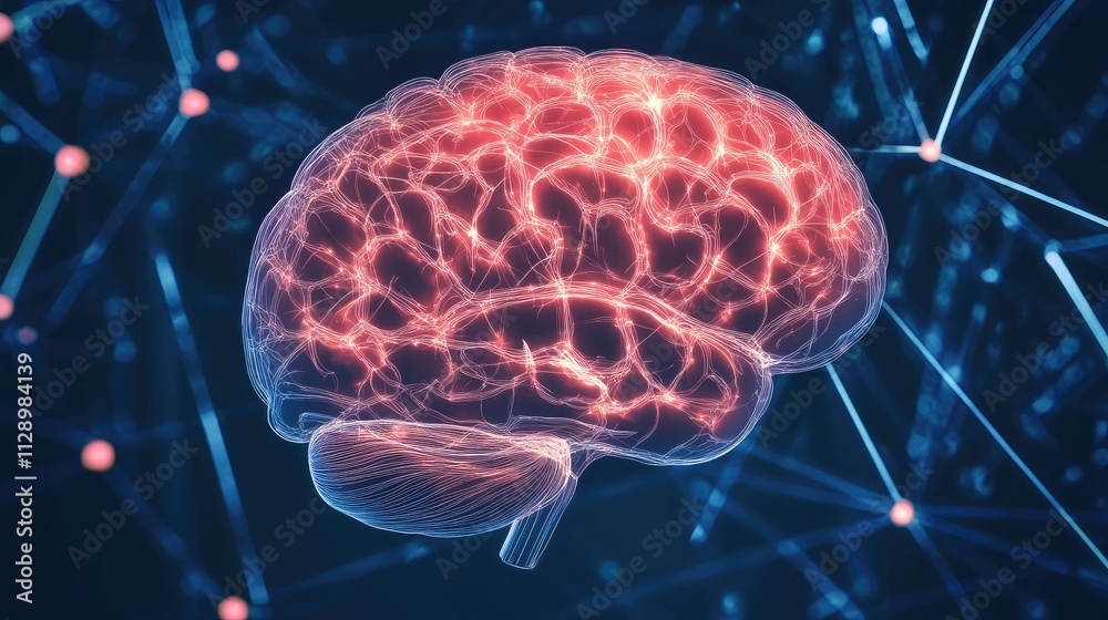 Fototapeta premium Human brain showing Intelligent thinking processing through the concept of a neural network