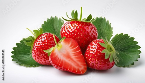 strawberry with strawberry leaf on white background