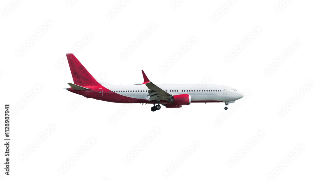 Airplane white and red isolated on white background with clipping path. Element for design. Airplane white and red isolated on white background with clipping path. Element for design.