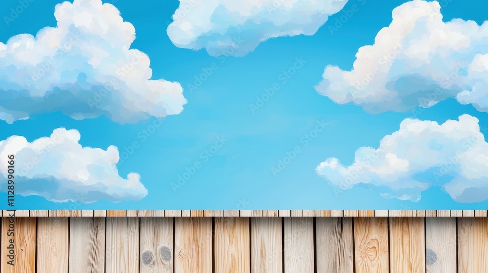 A blue sky with clouds and a wooden fence in the background A blue sky with clouds and a wooden fence in the background