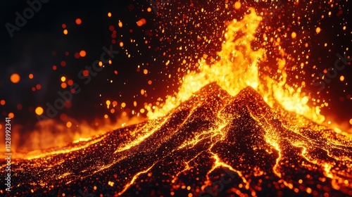 A volcano with a large fire spewing out of it photo