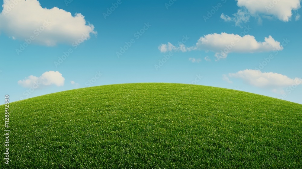 A large, lush green hillside with a clear blue sky A large, lush green hillside with a clear blue sky
