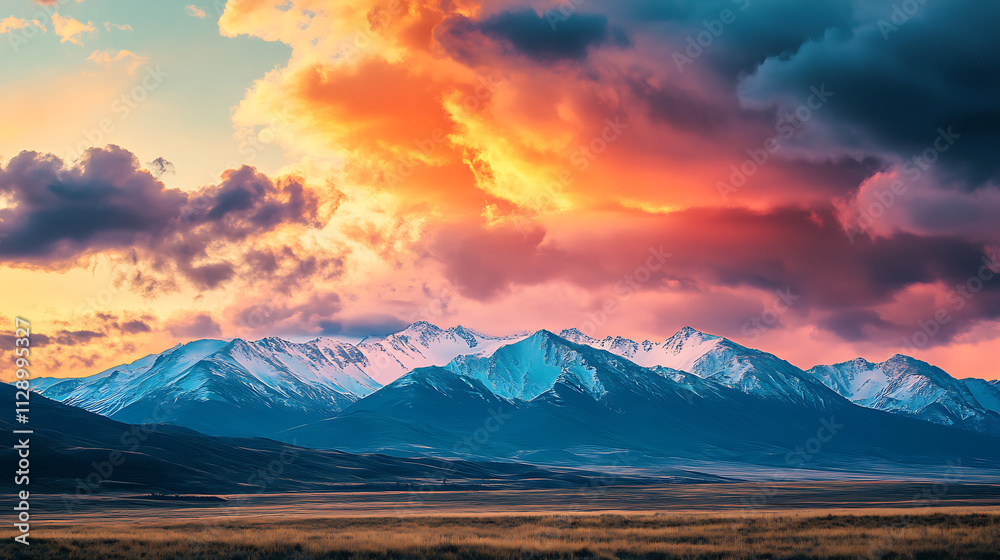  An endless view of snow-capped mountain ridges stretching into the horizon under a vibrant sky (3)