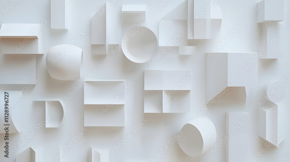 White background with cubes of different sizes and shapes arranged in an abstract pattern, creating a modern minimalist design for various applications White background with cubes of different sizes and shapes arranged in an abstract pattern, creating a modern minimalist design for various applications