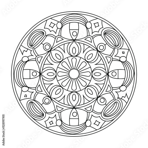 Ethnic Mandala Art for Coloring Book, Mehendi Design - Mandala Circular Pattern, Outline Artwork.