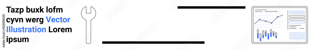 Wrench icon, black lines, and bar graphs on white background focus on data analysis, tools, and growth statistics. Ideal for presentations, technical documents, websites, business reports Wrench icon, black lines, and bar graphs on white background focus on data analysis, tools, and growth statistics. Ideal for presentations, technical documents, websites, business reports