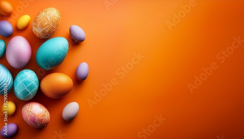 colorful easter eggs on orange background