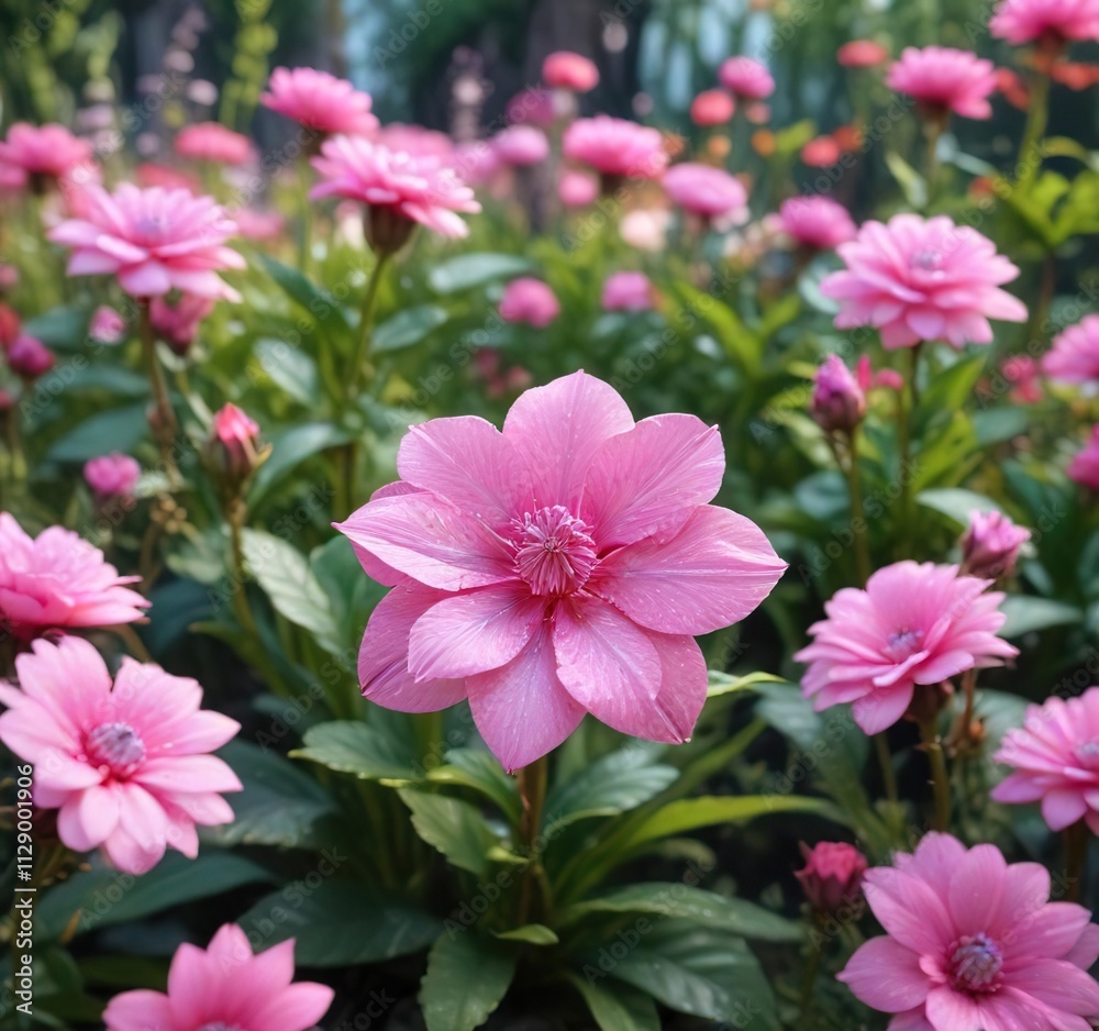 A stunning pink diamond flower in full bloom amidst a garden, bloom, peaceful A stunning pink diamond flower in full bloom amidst a garden, bloom, peaceful