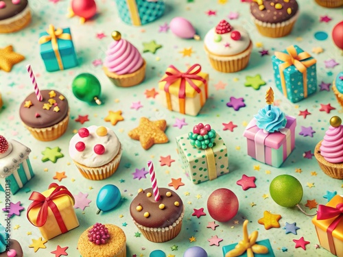 Hand-drawn tilt-shift birthday design: a seamless, celebratory pattern for festive backgrounds.