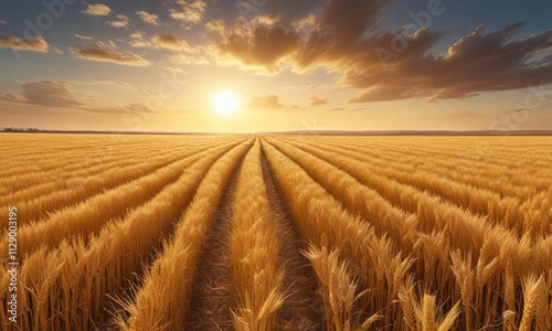 A panoramic view of a vast expanse of golden wheat fields stretching out as far as the eye can see , field, wheat, harvest photo