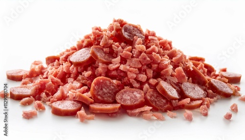 portion of crumbled italian sausage on white background