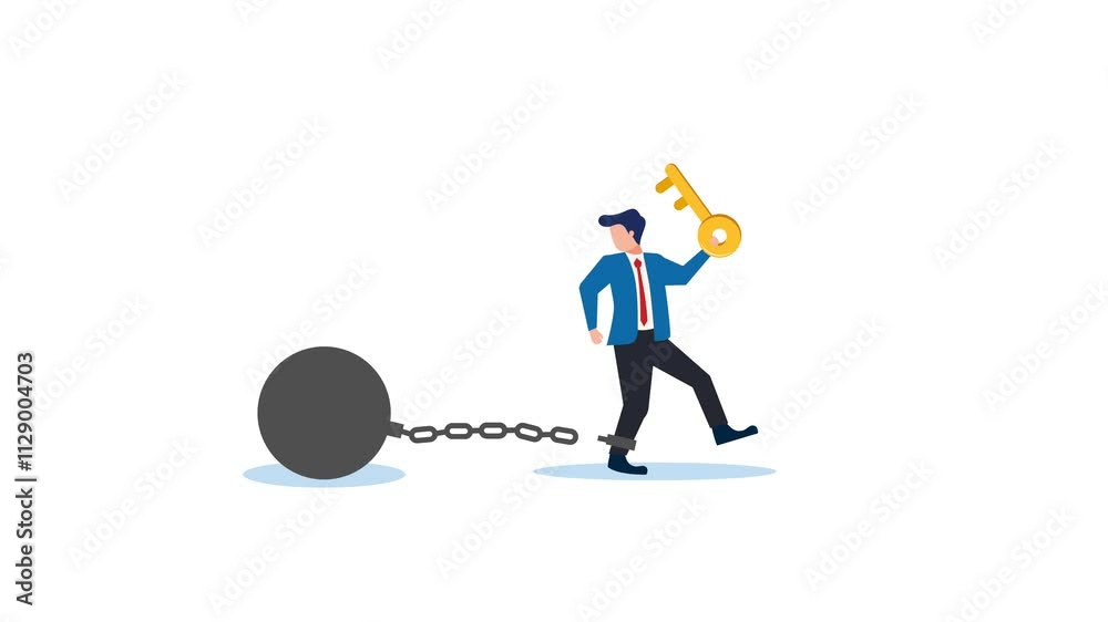 animation of a businessman holding a key and breaking free from a chain animation of a businessman holding a key and breaking free from a chain