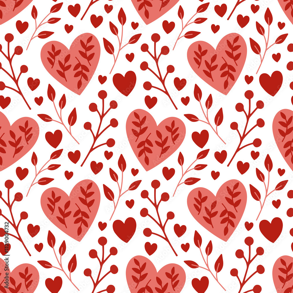Seamless pattern of simple red hearts isolated on white for wrapping paper or fabric. Hand drawn style. Vector illustration. Seamless pattern of simple red hearts isolated on white for wrapping paper or fabric. Hand drawn style. Vector illustration.