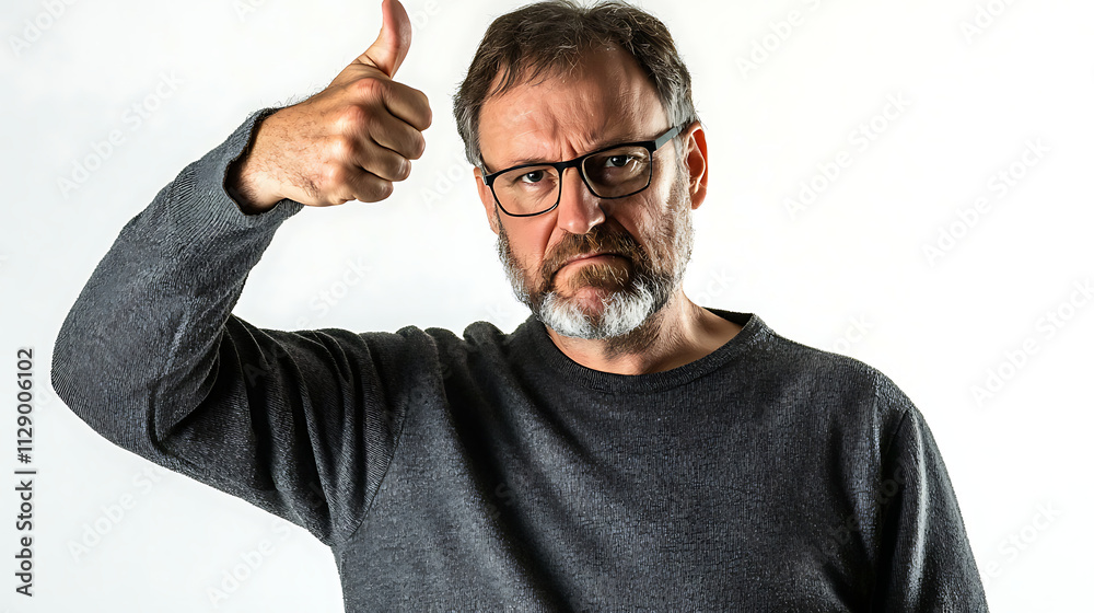 Fototapeta premium A man with glasses and a beard is giving a thumbs up gesture