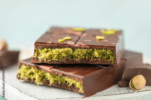 Dubai chocolate  with green kataifi and pistachio paste. Trend dessert