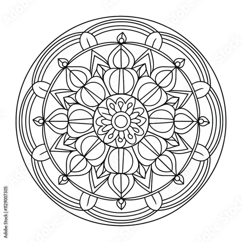Easy Circular Pattern of Mandala for Henna, Mehndi, Tattoo, Decoration. Mandala for Coloring Book Page.
