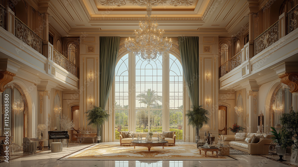 Luxury Mansion Interior Design. Grand Living Room with Architectural Detailing. Luxury Mansion Interior Design. Grand Living Room with Architectural Detailing.