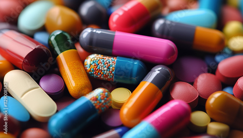 close up of colorful pills and capsules