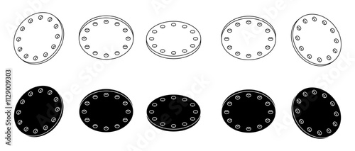 set of discs isometric 3d vector silhouettes