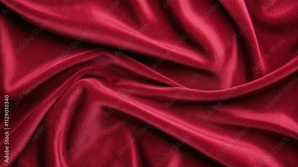 Fototapeta premium Smooth Red Velvet Fabric Texture with Soft Waves and Drapery
