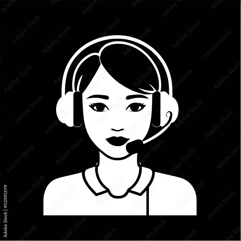 Customer Service Agent Icon: A minimalist, black and white icon depicting a female customer service agent wearing a headset, ready to assist. Customer Service Agent Icon: A minimalist, black and white icon depicting a female customer service agent wearing a headset, ready to assist.