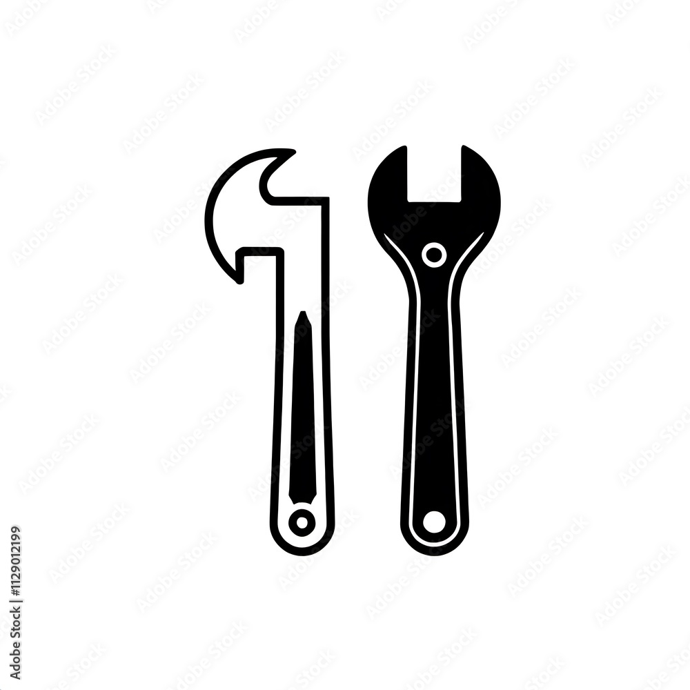 Tools of the Trade: Simple Icons of a Can Opener and Adjustable Wrench Tools of the Trade: Simple Icons of a Can Opener and Adjustable Wrench