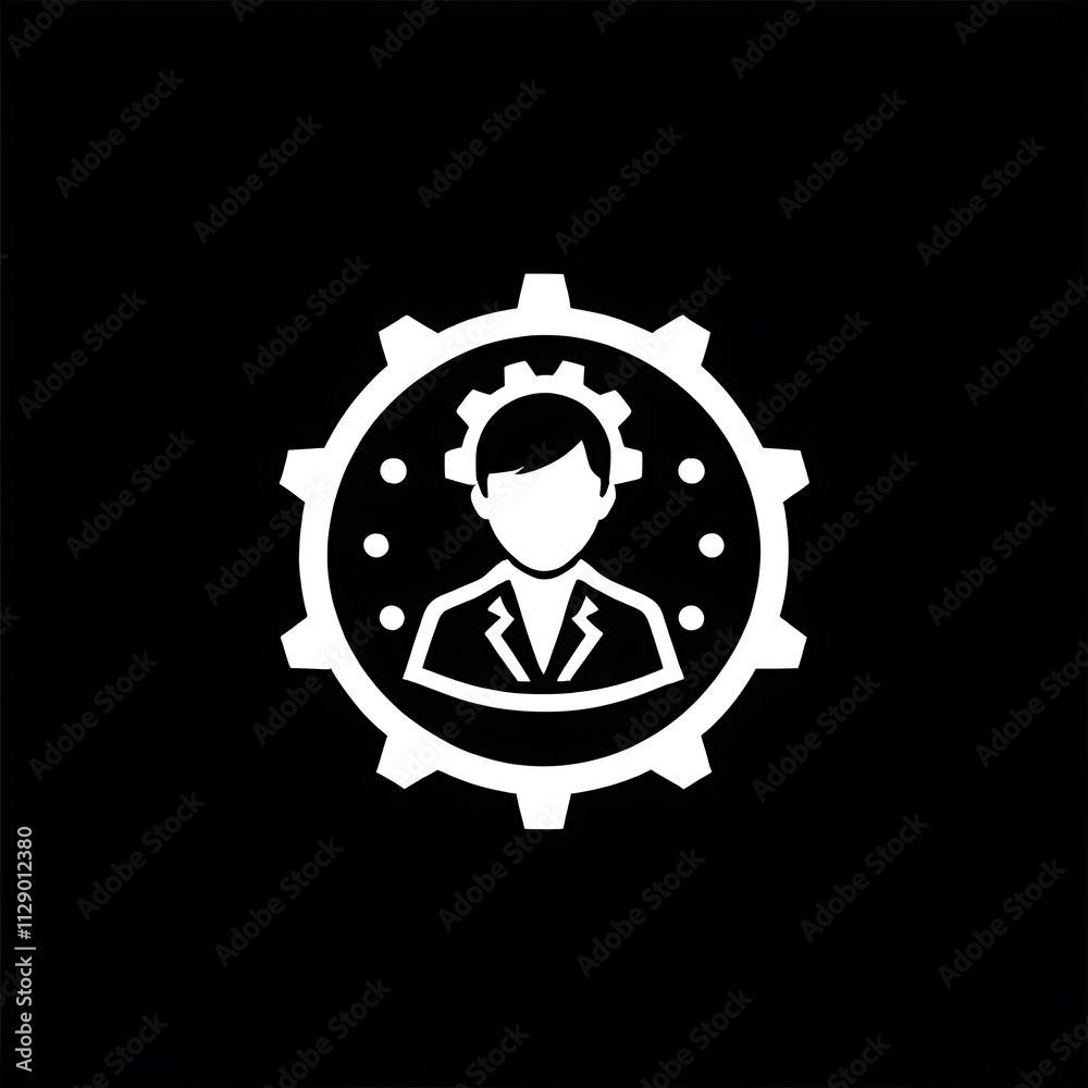 Business Person Icon: A simple yet effective icon depicting a business person within a gear, symbolizing expertise, efficiency, and problem-solving. Perfect for websites, apps. Business Person Icon: A simple yet effective icon depicting a business person within a gear, symbolizing expertise, efficiency, and problem-solving. Perfect for websites, apps.