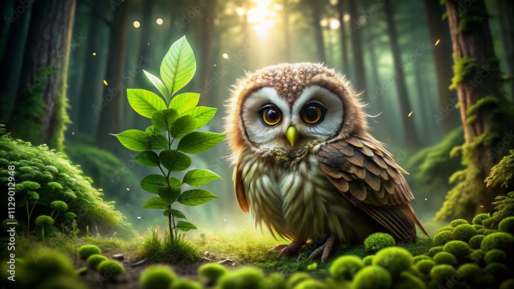 Fluffy Owl Holding Leaf Heart in Enchanted Forest, Symbolizing Love, Nature, and Magical Connection with the Wilderness, Perfect for Nature Lovers and Wildlife Enthusiasts Fluffy Owl Holding Leaf Heart in Enchanted Forest, Symbolizing Love, Nature, and Magical Connection with the Wilderness, Perfect for Nature Lovers and Wildlife Enthusiasts