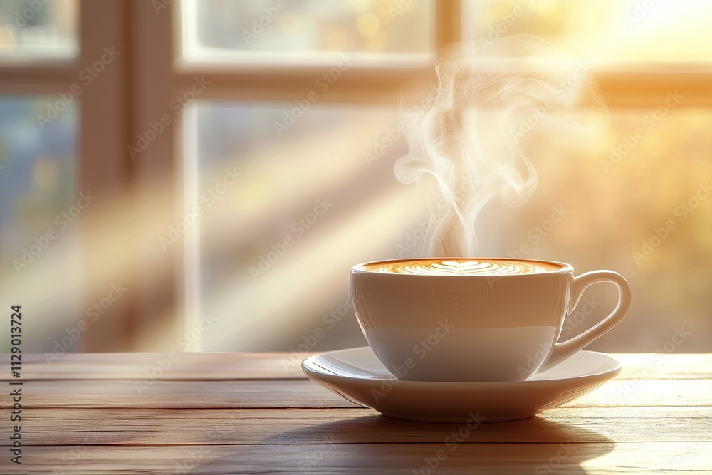 A steaming cup of dark, rich espresso resting on a rustic wooden table A steaming cup of dark, rich espresso resting on a rustic wooden table