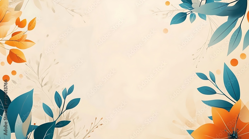 Elegant Floral Border Design Featuring Teal and Orange Flowers Elegant Floral Border Design Featuring Teal and Orange Flowers