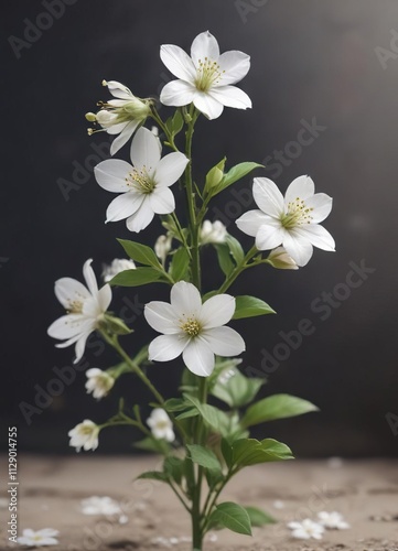 delicate white flowers blooming on a stem with leaves , garden, fall photo