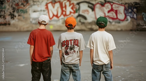 Candid 90s Street Style Three Kids in Urban Setting