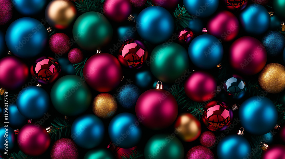 Colorful Christmas Baubles on Pine Branches Colorful Christmas Baubles on Pine Branches