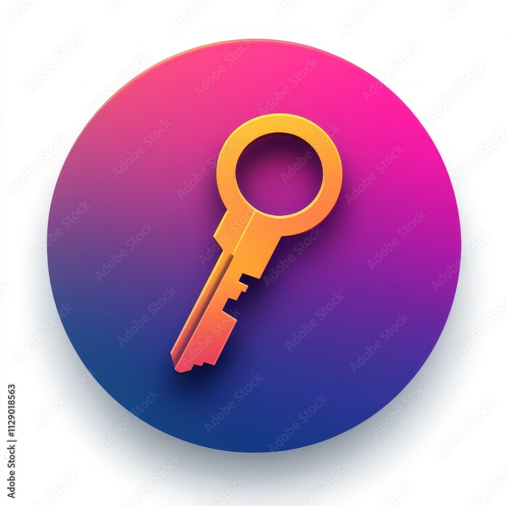 Stylish 3D Key Icon for Digital Access Stylish 3D Key Icon for Digital Access