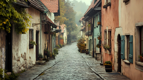 Cobblestone streets echo tales of history and provide a timeless journey for wanderers in an old european town. Echo. Illustration photo