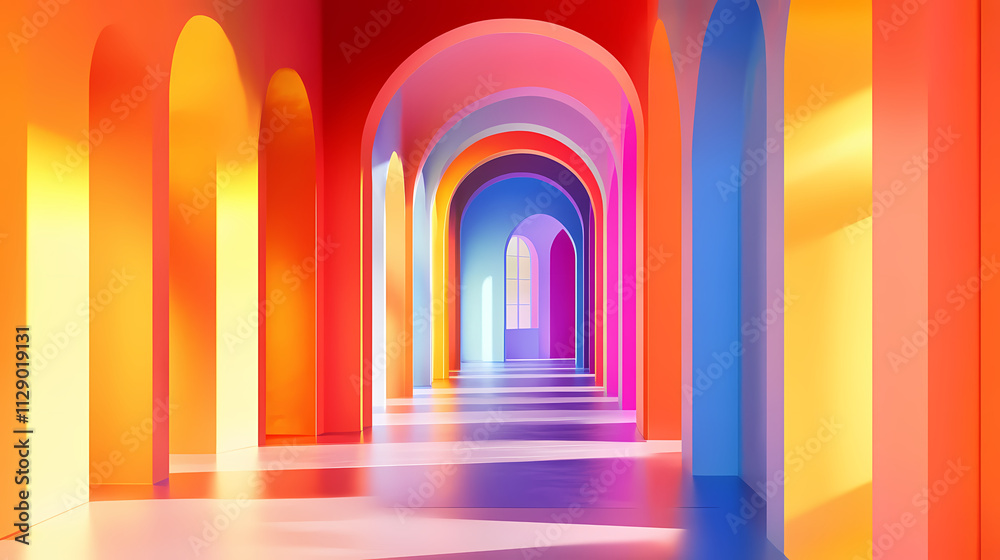 Colorful archway hallway in modern design. Echo. Illustration Colorful archway hallway in modern design. Echo. Illustration