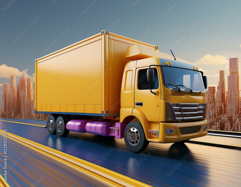 E-commerce concept, Transportation shipment delivery by truck, 3d illustration E-commerce concept, Transportation shipment delivery by truck, 3d illustration