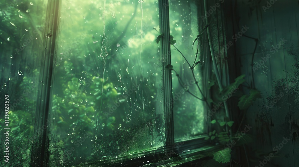 Obraz premium Enchanting Raindrops in the Emerald Forest