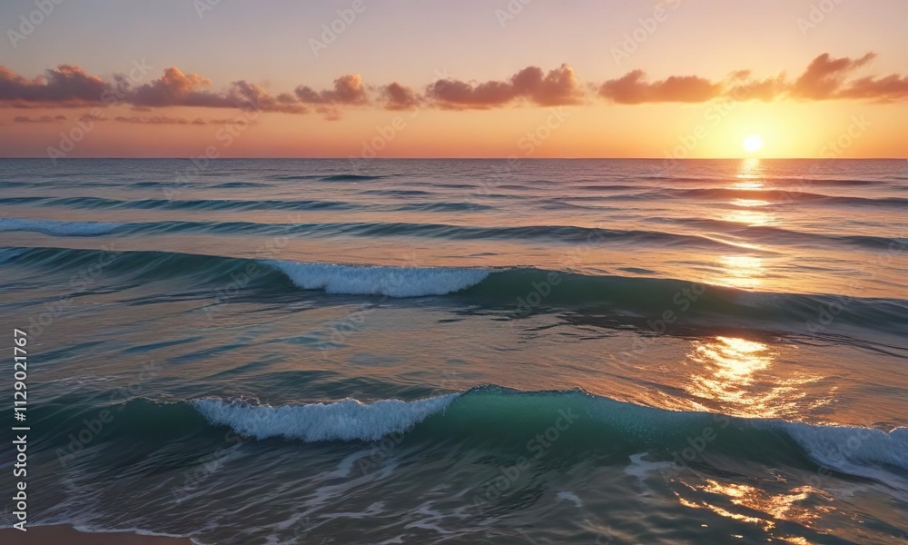 Softly glowing sunset over calm ocean waters with minimal wave movement, calm, natural scenery, abstract background Softly glowing sunset over calm ocean waters with minimal wave movement, calm, natural scenery, abstract background